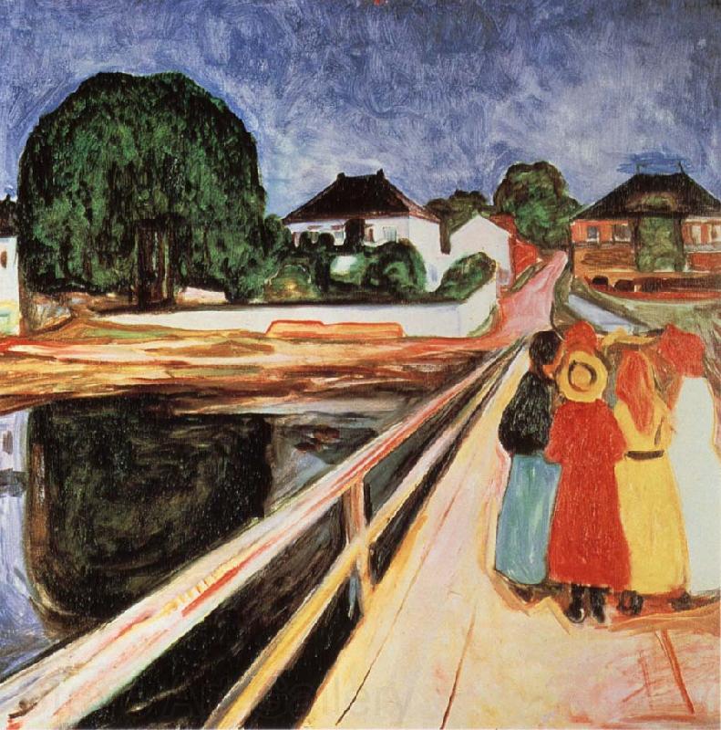 Edvard Munch Four girls on a bridge France oil painting art